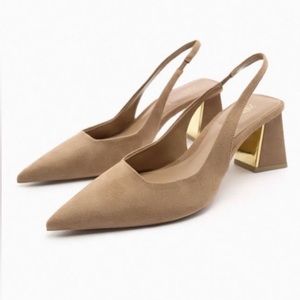Zara tan pointed heels (gold heel detail)